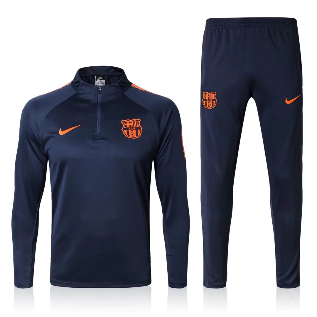 Barcelona Training Suit Zipper Sweat Shirt + Pants Deep Blue 2017-18